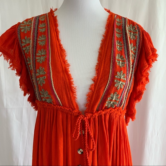 Free People Red Will Wait 4 You Embroidered Dress - Picture 5 of 13
